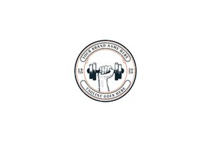 Vintage retro muscular hand hold dumbbell for gym fitness sport ...